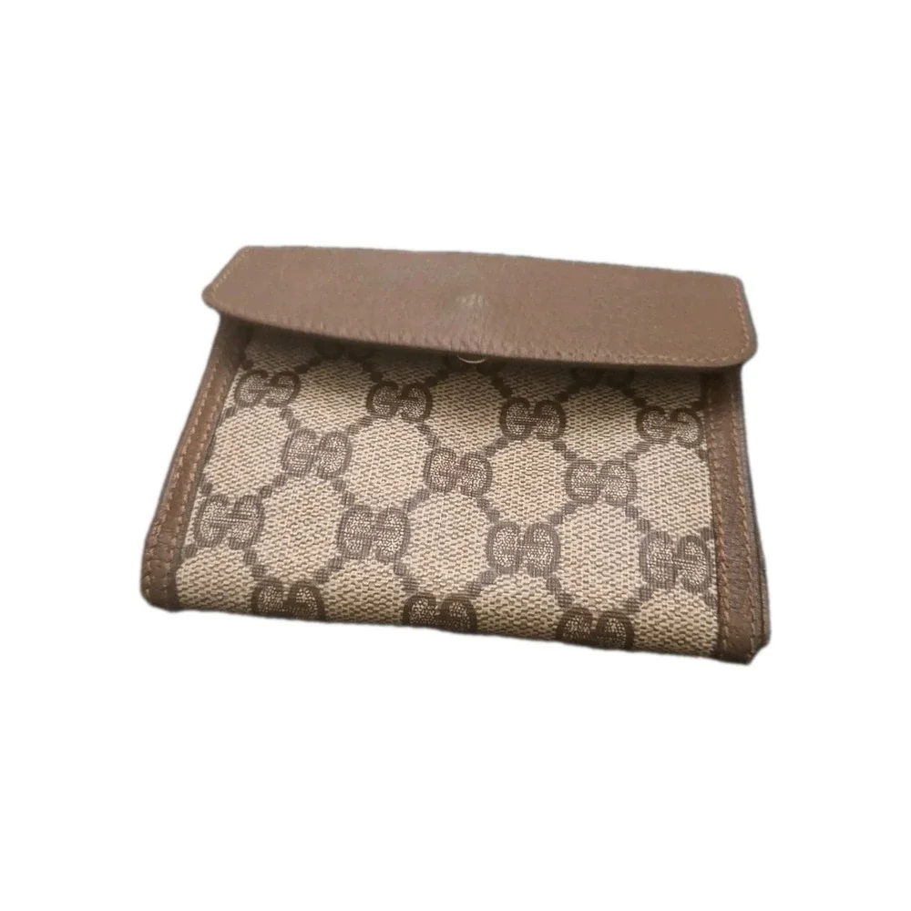 Gucci‎ Vintage Brown GG Logo Monogram Small Bifold Wallet Amazing Condition